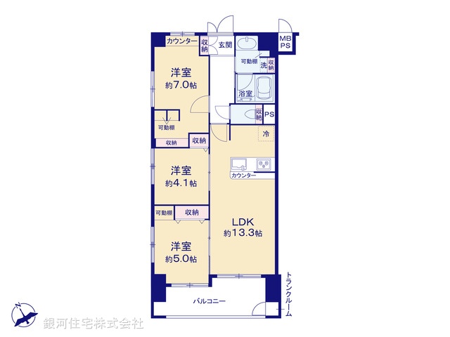 G00371082 神奈川県横浜市中区住吉町２丁目 中古マンション 7180万円【間取図】