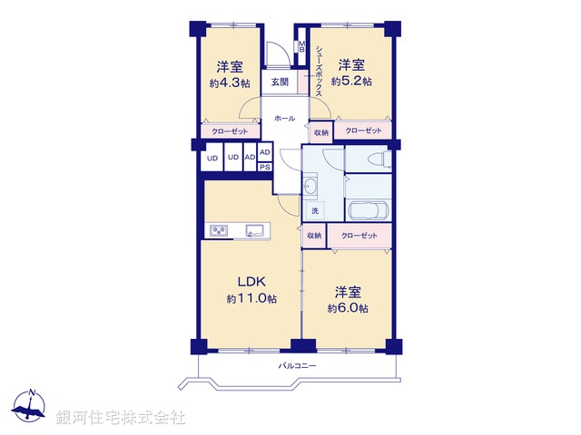 G00372046 千葉県船橋市飯山満町２丁目 中古マンション 1698万円【間取図】