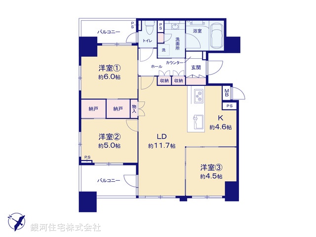 G00373287 神奈川県横浜市南区真金町２丁目 中古マンション 5780万円【間取図】