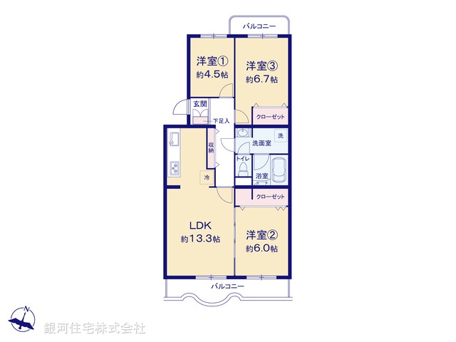 G00373884 神奈川県横浜市磯子区磯子５丁目 中古マンション 2290万円【間取図】