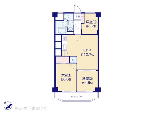 G00374575 神奈川県横浜市港北区綱島上町 中古マンション 3398万円【間取図】