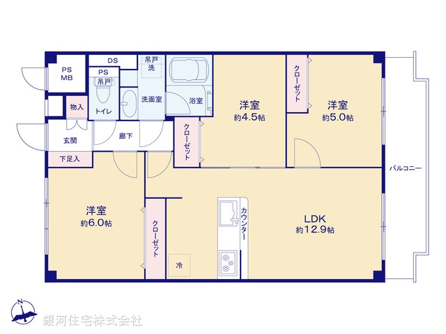 G00374628 東京都新宿区新小川町 中古マンション 6490万円【間取図】