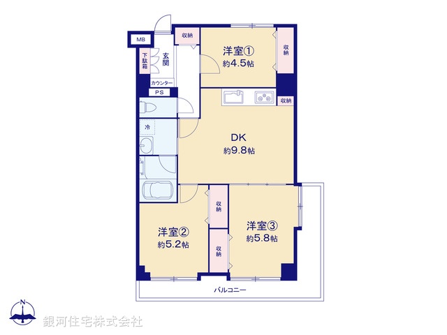 G00375442 神奈川県横浜市港北区樽町２丁目 中古マンション 3780万円【間取図】