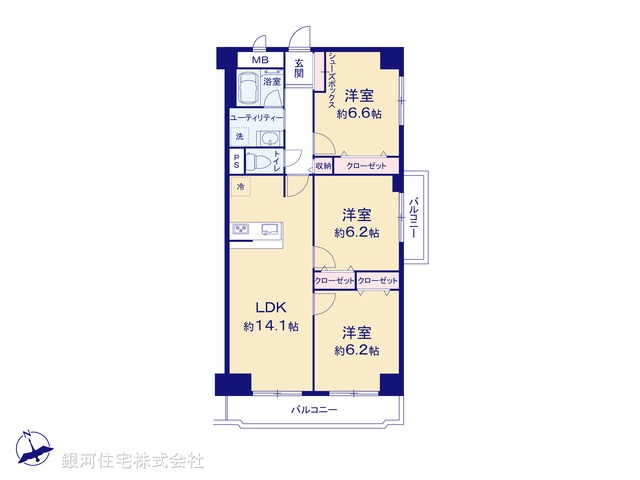 G00376190 神奈川県川崎市宮前区土橋４丁目 中古マンション 4080万円【間取図】