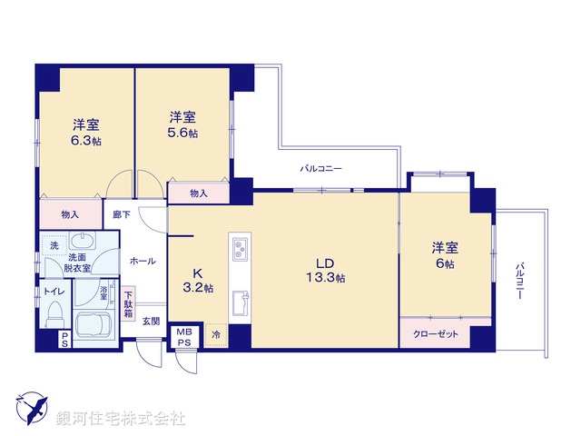 G00377192 神奈川県横浜市鶴見区北寺尾７丁目 中古マンション 3280万円【間取図】