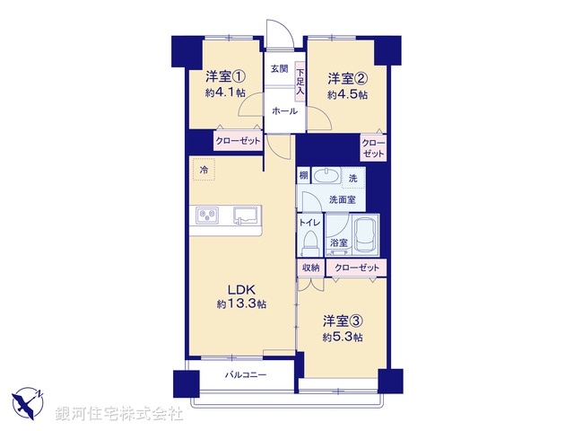 G00377193 神奈川県横浜市磯子区森１丁目 中古マンション 2680万円【間取図】
