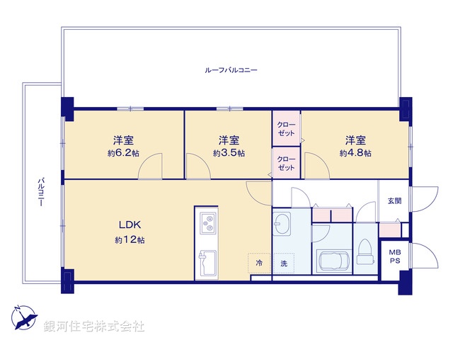 G00384262 東京都江東区北砂３丁目 中古マンション 5680万円 専有面積61.60m² (約18.63坪) 間取り３ＬＤＫ 所在階9階 築年月1982年08月(築43年)【間取図】