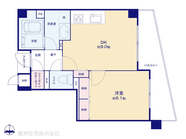 G00385569 東京都北区滝野川３丁目 中古マンション 4680万円 専有面積38.57m² (約11.66坪) 間取り１ＤＫ 所在階7階 築年月2005年03月(築20年)【間取図】