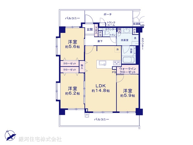 G00385595 神奈川県横浜市青葉区つつじが丘 中古マンション 6199万円【間取図】
