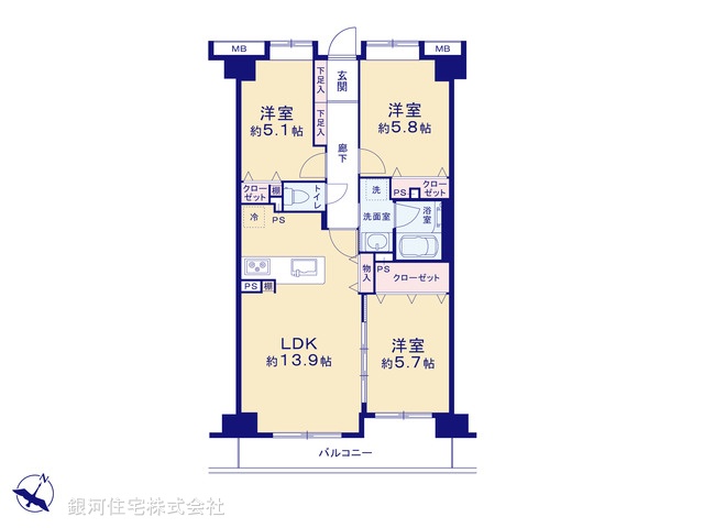 G00385605 埼玉県さいたま市浦和区北浦和４丁目 中古マンション 5399万円【間取図】