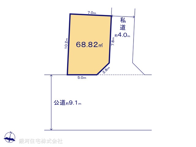 G00388298 東京都足立区東保木間１丁目 土地 4250万円 土地面積68.82m² (約20.81坪)【区画図】