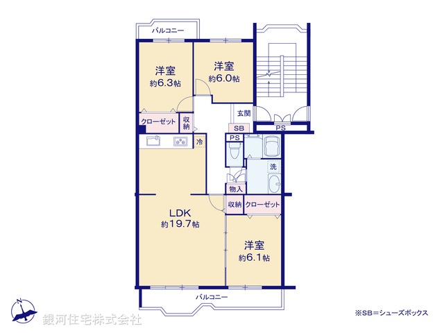 G00389423 埼玉県三郷市早稲田３丁目 中古マンション 2098万円【間取図】