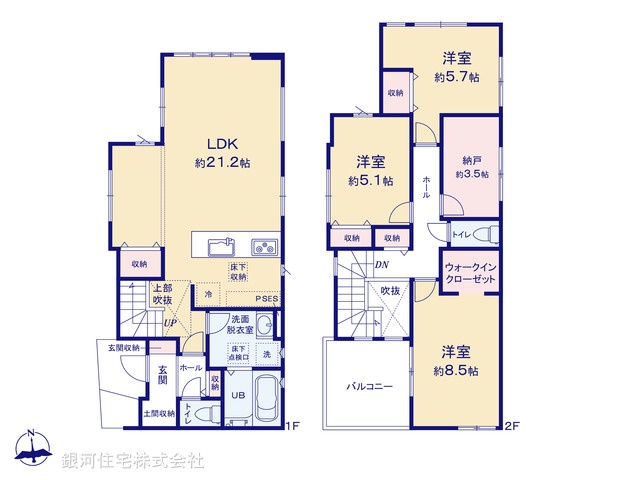 G00390794 千葉県松戸市六実６丁目 新築一戸建て 3699万円【間取図】