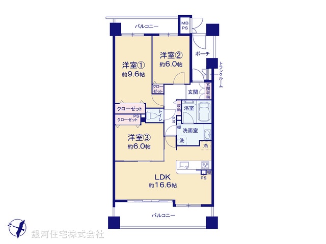 G00391377 神奈川県藤沢市善行坂２丁目 中古マンション 3299万円【間取図】