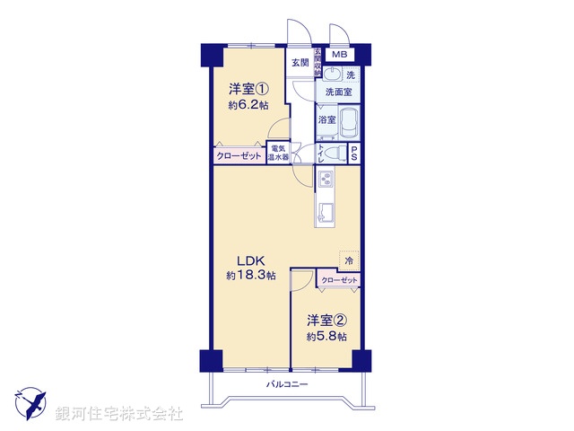 G00393380 神奈川県藤沢市大鋸 中古マンション 2299万円 専有面積67.20m² (約20.32坪) 間取り２ＬＤＫ 所在階3階 築年月1982年03月(築44年)【間取図】