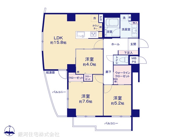 G00393381 埼玉県朝霞市三原２丁目 中古マンション 4699万円 専有面積78.57m² (約23.76坪) 間取り３ＬＤＫ 所在階7階 築年月1991年05月(築35年)【間取図】