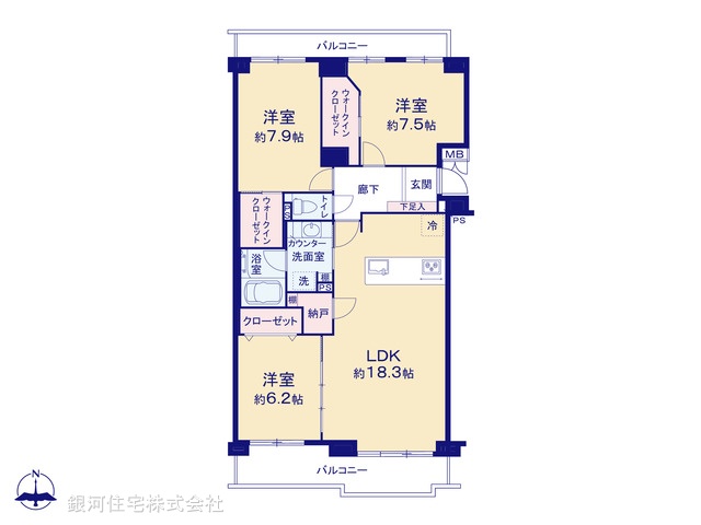 G00393591 神奈川県横浜市中区本牧原 中古マンション 6299万円【間取図】