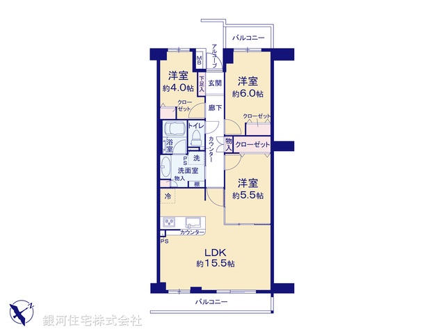 G00394297 神奈川県川崎市宮前区有馬８丁目 中古マンション 5399万円【間取図】