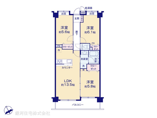 G00394519 千葉県船橋市葛飾町２丁目 中古マンション 5499万円 専有面積66.07m² (約19.98坪) 間取り３ＬＤＫ 所在階2階 築年月2001年05月(築25年)【間取図】