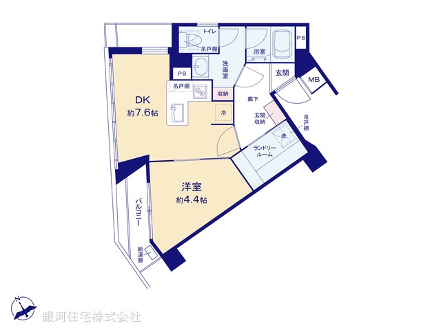 G00395924 東京都渋谷区恵比寿２丁目 中古マンション 7280万円 専有面積34.91m² (約10.56坪) 間取り１ＤＫ 所在階6階 築年月1996年07月(築30年)【間取図】