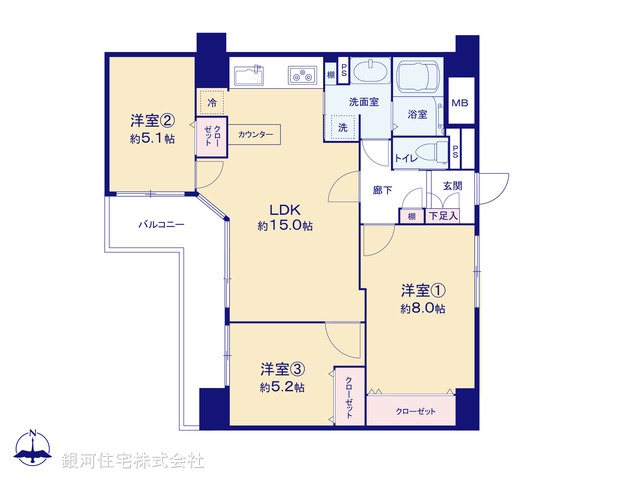 G00396811 神奈川県川崎市麻生区東百合丘３丁目 中古マンション 2199万円【間取図】