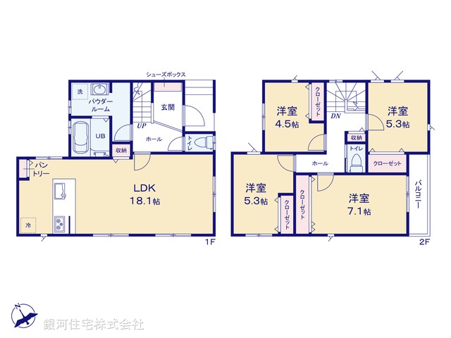G00397695 神奈川県相模原市中央区東淵野辺５丁目 新築一戸建て 4590万円【間取図】