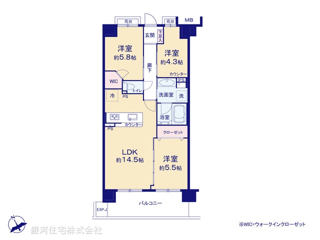 G00398990 千葉県船橋市北本町２丁目 中古マンション 4299万円【間取図】